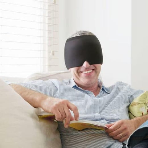 Cooling Migraine Cap with Gel Eye Mask for Headache Relief and Sleep Aid, Black, Compatible with Oral-B