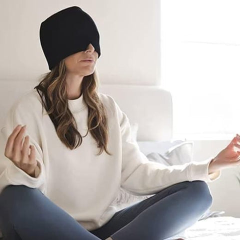 Cooling Migraine Cap with Gel Eye Mask for Headache Relief and Sleep Aid, Blue