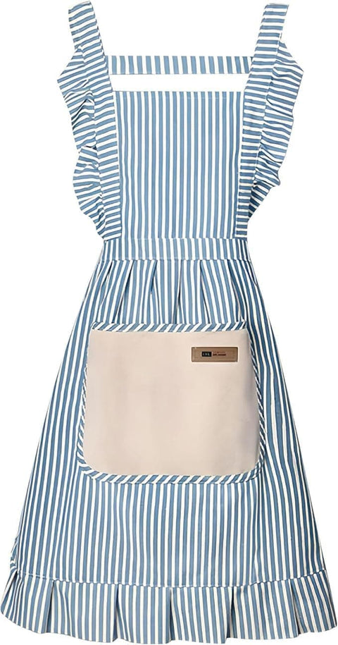 2-Pack Women's Cotton Linen Blend Kitchen Apron with Adjustable Straps and Lace Pocket, Pink