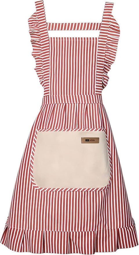2-Pack Women's Cotton Linen Blend Kitchen Apron with Adjustable Straps and Lace Pocket, Pink
