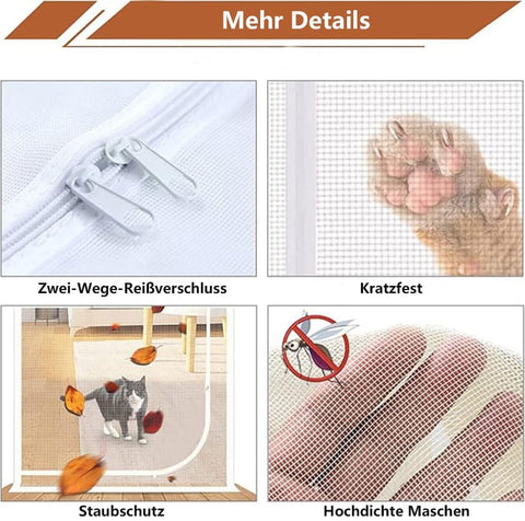Cat Repellent Zipper Door Curtain, 90x200cm, Durable Mesh Pest Protection Easy to Install, White