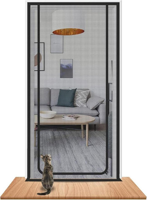 Cat Repellent Zipper Door Curtain, Durable Mesh Protects Against Cats and Pests, Easy to Install, Black, 90x200cm