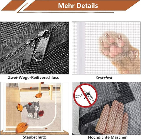 Black Cat Repellent Zipper Door Curtain Mesh, Protects Against Cats and Pests, Easy to Install, 100x210cm