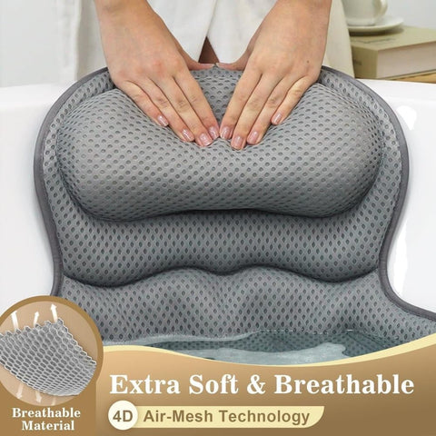 6 Suction Cups Bathtub Cushion with Ergonomic Neck and Back Support 4D Air Mesh, Gray