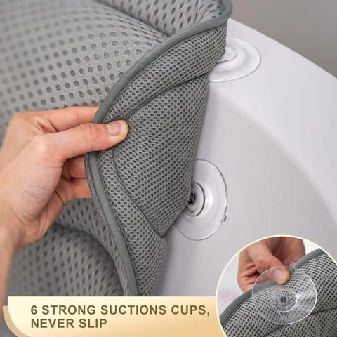 6 Suction Cups Bathtub Cushion with Ergonomic Neck and Back Support 4D Air Mesh, Gray