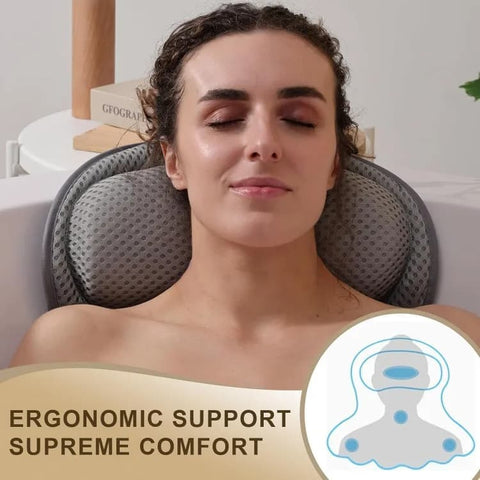 6 Suction Cups Bathtub Cushion with Ergonomic Neck and Back Support 4D Air Mesh, Gray