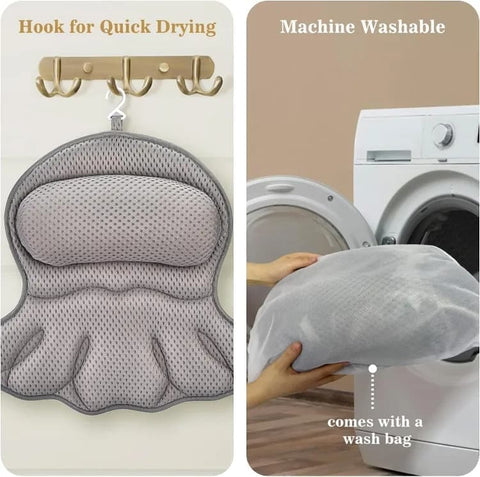6 Suction Cups Bathtub Cushion with Ergonomic Neck and Back Support 4D Air Mesh, Gray