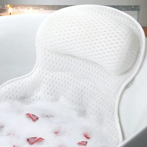 6 Suction Cups Bathtub Cushion with Ergonomic Neck and Back Support 4D Air Mesh, White