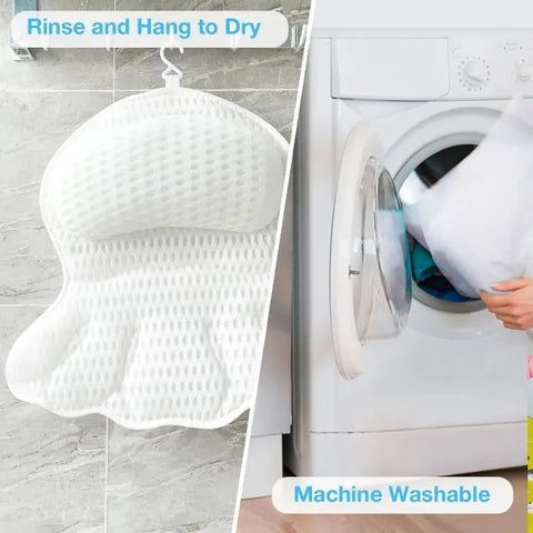 6 Suction Cups Bathtub Cushion with Ergonomic Neck and Back Support 4D Air Mesh, White