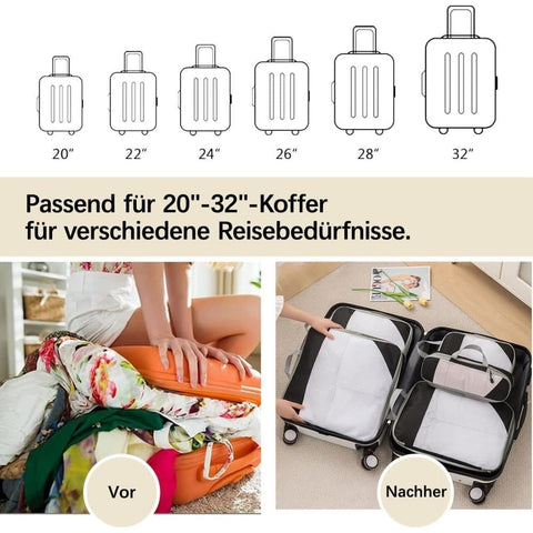 7-Piece Compression Bags for Suitcase & Backpack, Black, Lightweight Travel Packing Organizers