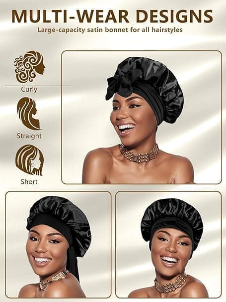 Silky Satin Sleeping Cap for Women and Girls, Double Layer Hair Protection, Adjustable Fit, Coffee