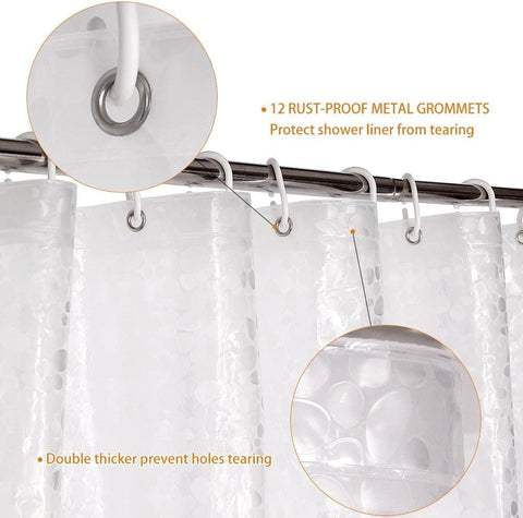 Waterproof EVA Shower Curtain with Pebble Pattern, 180x180 cm, Transparent Odorless