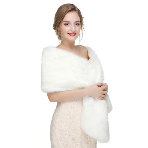 White Faux Fur Scarf Shawl for Women, Warm Large Long, with Faux Fur Trim, for Party Wedding Evening Dress Winter