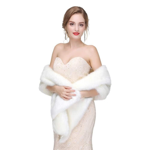 White Faux Fur Scarf Shawl for Women, Warm Large Long, with Faux Fur Trim, for Party Wedding Evening Dress Winter