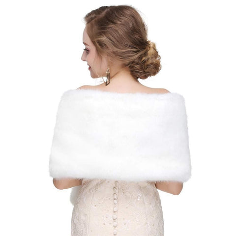 White Faux Fur Scarf Shawl for Women, Warm Large Long, with Faux Fur Trim, for Party Wedding Evening Dress Winter