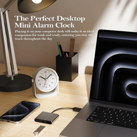 Silent Analog Alarm Clock with Night Light, Adjustable Angle for Travel Nightstand Bedroom, Blue Metal Clock