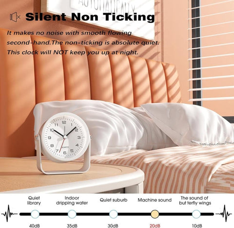 Analog Alarm Clock Silent with Night Light, Adjustable Angle for Travel Nightstand Bedroom, Metal Clock, Light green