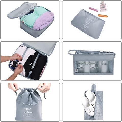 8-Piece Lightweight Water Resistant Travel Organizer for Bags, Gray