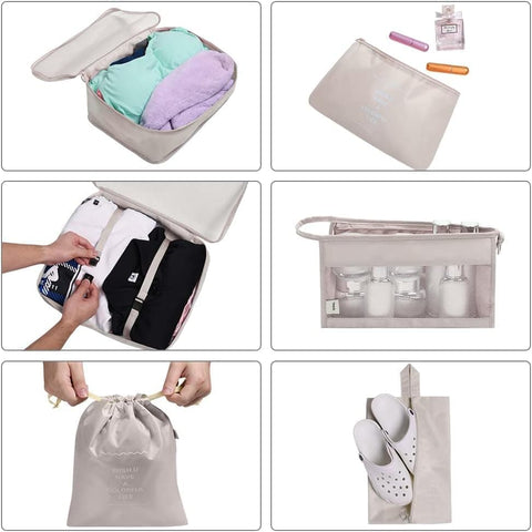 8-Piece Lightweight Water Resistant Travel Organizer for Bags, Beige