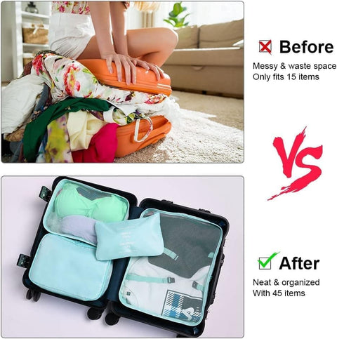 8-Piece Water Resistant Lightweight Travel Organizer for Bags, Blue