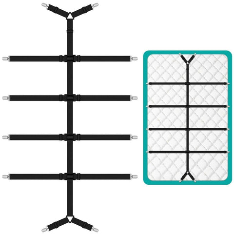 Adjustable Sheet Holders with Elastic Bands and Metal Clips for Securing Sheets Mattress or Sofa Covers, Black