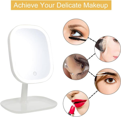 LED Makeup Mirror Rechargeable with Touch Control 3 Colors Dimmable 360 Adjustable, White