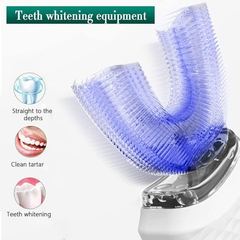 360° U-Shaped Electric Toothbrush, 3 Cleaning Modes, IPX7 Waterproof, Automatic Ultrasonic Tooth Cleaner, Compatible with Oral-B, White