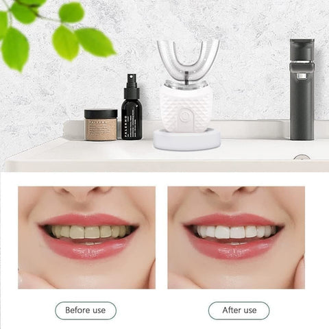 360° U-Shaped Electric Toothbrush with 3 Cleaning Modes, IPX7 Waterproof, Automatic Ultrasonic Tooth Cleaner, Compatible with Oral-B, Pink