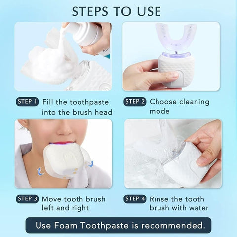 U-Shaped Electric Toothbrush with 3 Cleaning Modes, IPX7 Waterproof, Automatic Ultrasonic Tooth Cleaner, Compatible with Oral-B, Green
