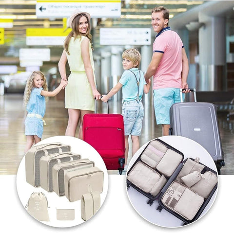 7-Piece Black Suitcase Organizer for Travel Bags