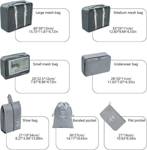 7-Piece Black Suitcase Organizer for Travel Bags