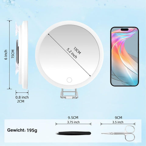 20X LED Makeup Mirror with Lighting, 360° Rotatable Dimmable 3 Light Modes Magnification Suction Cup, Black