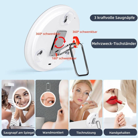 LED Makeup Mirror with Lighting 360° Rotatable Dimmable 3 Light Modes Magnification Suction Cup, Black, 30X
