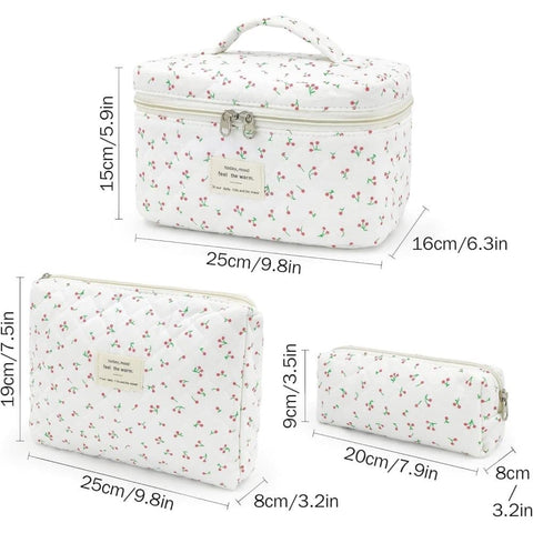 3-Piece Floral Makeup Bag Toiletry Travel Organizer, 20 x 10 cm