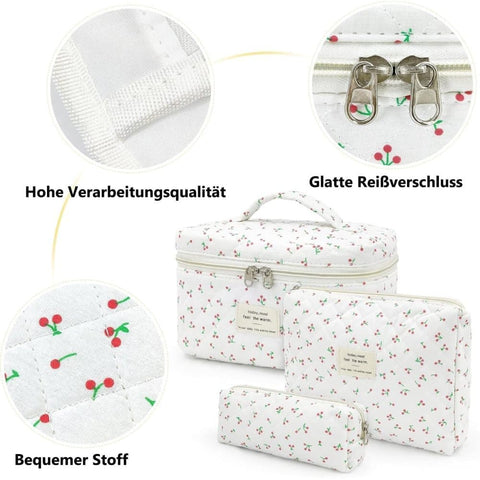 3-Piece Floral Makeup Bag Toiletry Travel Organizer, 20 x 10 cm