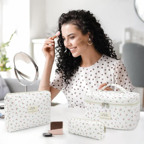 3-Piece Floral Makeup Bag Toiletry Travel Organizer, 20 x 10 cm