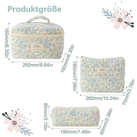 Floral Makeup Bag 3-Piece Set, Travel Toiletry Organizer, 20 x 10 cm