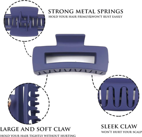 6-Pack Strong Rectangular Hair Clips for Thick Hair, Non-Slip Matte Solid Color, Multicolor