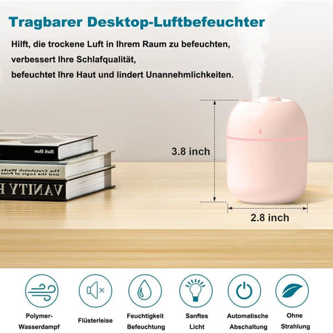 Portable Mini Humidifier 0.22L with USB, Automatic Shutoff, 2 Spray Modes for Bedroom Office and Car, Pink
