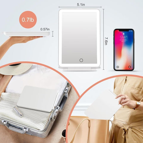 Rechargeable Makeup Mirror with 3 Color Modes, Dimmable Touch Screen LED Lighted Mirror
