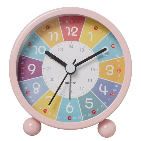Colorful Silent Alarm Clock with Night Light for Children, 8cm Round, Pink