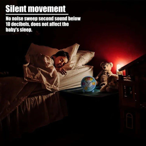 Colorful Silent Alarm Clock with Night Light for Children, 8cm Round, Yellow