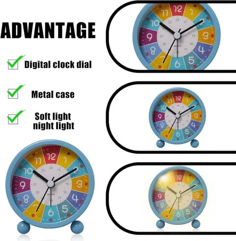 Colorful Silent Alarm Clock with Night Light for Children, 8cm Round, Yellow