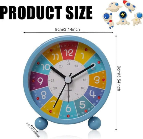 Colorful Silent Alarm Clock with Night Light for Children, 8cm Round, Yellow