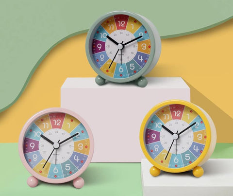 Colorful Silent Alarm Clock with Night Light for Children, 8cm Round, Yellow