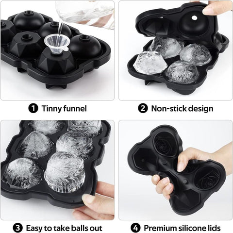 1 piece BPA-free reusable ice cube tray with lid for round ice balls, 6 compartment