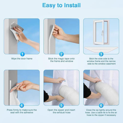 Window Seal for Portable AC, 500 x 38cm, Sealing Cloth with Zipper and Tape, Compatible with All Mobile Air Conditioners