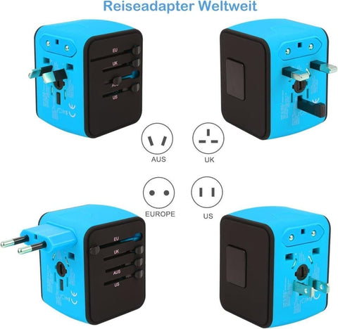 3-in-1 Universal Travel Adapter with 3 USB and 1 Type-C Fast Charging, Compact Portable Plug Converter for Multiple Countries, Green