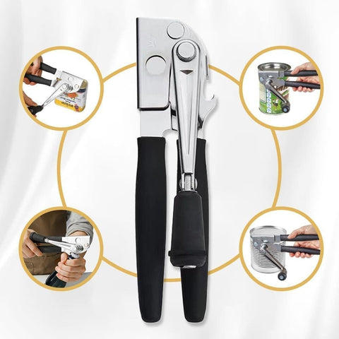 Manual Can Opener with Crank Handle, Foldable, Carbon Steel Blade, 5.2x22 cm, for Kitchen and Camping