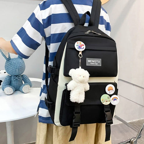 5-Piece Pink School Backpack Set for Students and Teenagers, with Pencil Case and Accessories